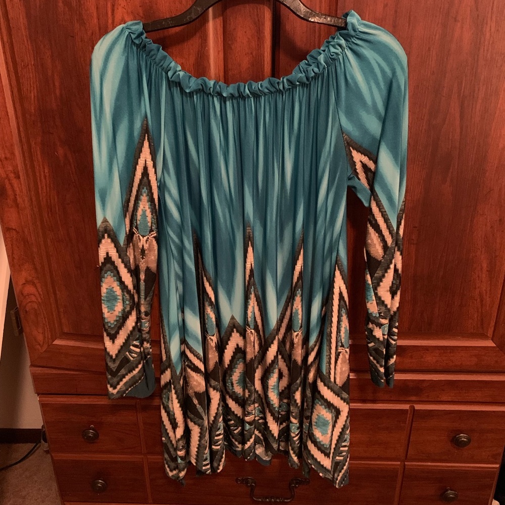 Gorgeous Turquoise Off The Shoulder Tunic Blouse